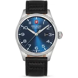 SWISS MILITARY HANOWA THUNDERBOLT - Elegante Herrenarmbanduhr - Chronographen mit hochwertigem 316L Chirurgenedelstahl, wasserdicht bis 10 ATM, ideal für Schwimmen und Schnorcheln. Stilvolles Design mit blauem Zifferblatt und schwarzem Lederarmband.
