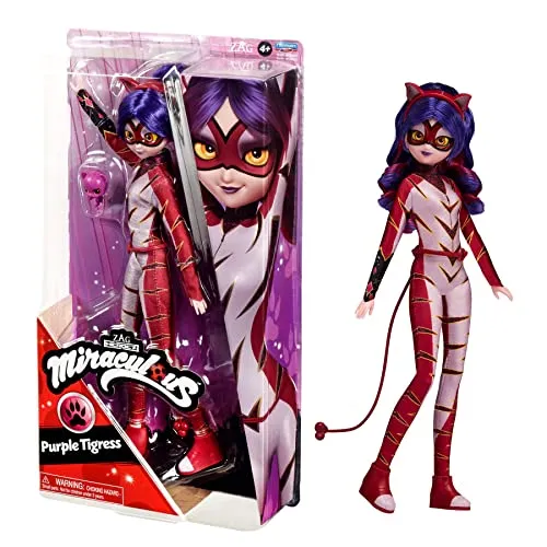 BANDAI Ladybug und Cat Noir - Lila Tigress Fashion Puppe - Puppe mit 15 Gelenkpunkten und Zubehör, inspiriert von der Miraculous-Serie. Perfekt für kreative Rollenspiele und zum Sammeln.