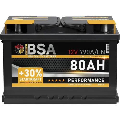 BSA Autobatterie 12V 80Ah +30% mehr Startkraft WARTUNGSFREI Starter Batterie