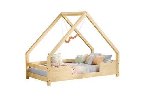 HAUSS SPOLE Kinderbett Hausbett 90x200cm mit Rausfallschutz Jugendbett Massivholz in Natur (80x160cm ohne Matratze), mit Rausfallschutz