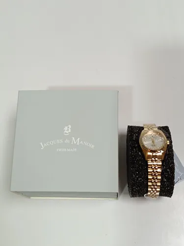 Jacques Du Manoir Inspiration Crystal 26mm - Elegante Damenarmbanduhr - Armbanduhren mit silbernem Zifferblatt und Datumsanzeige, ausgestattet mit Schweizer Bewegung und glühenden Händen für optimale Ablesbarkeit.