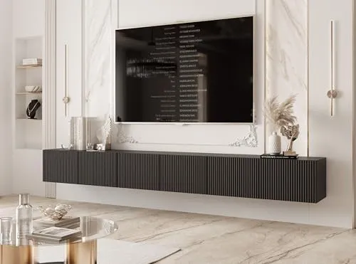 IDOHOME TV Lowboard Schwarz Matt 300cm mit 6 Praktischen Großen Fächern und LED Beleuchtung