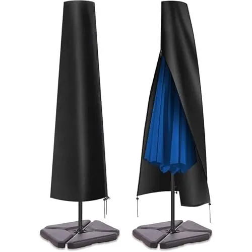 PATIO PLUS Schutzhülle für Sonnenschirme, mit Reißverschluss，Schutzhülle 2 bis 3 M Große Sonnenschirm Abdeckung Wetterfeste Winddicht und Schneesicher Outdoor für Ampelschirm, Schwarz 190x25/50cm