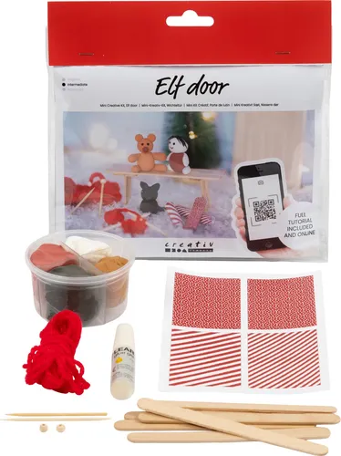 Mini kit de bricolage porte lutin 1 pièce creotime - Set für detailreiche Wichtelwelt, 13-teilig aus Holz und Papier, ideal für kreative Bastelprojekte ab 4 Jahren