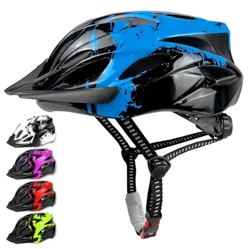 LeapBeast Fahrradhelm Kinder, Verstellbarer Kinderhelm für Jungen und Mädchen im Alter von 3-13 Jahren, Mehrere Belüftungen Helm, Multisport-Kinderhelm mit Visier, Schutzhelm (Blau, M (55-58cm))