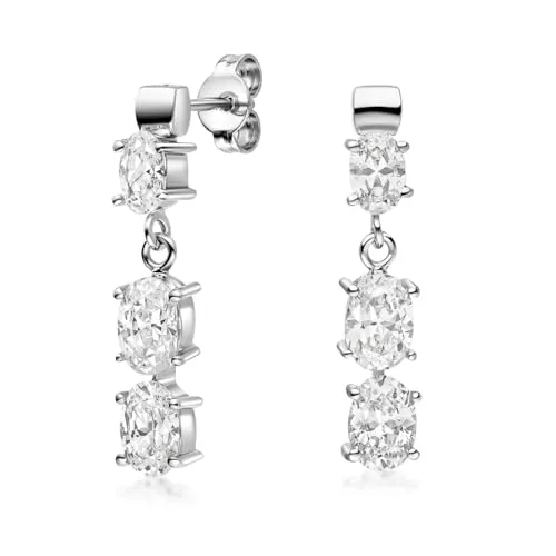 MATERIA 925 Silber Ohrstecker Zirkonia 5x27mm - Damen Ohrringe lang Pendel mit 3 Zirkonia weiss inkl. Schmuckbox #SO-159