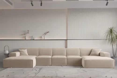 Wohnlandschaft U-Form CELES PREMIUM XL in Sand von Fun Möbel