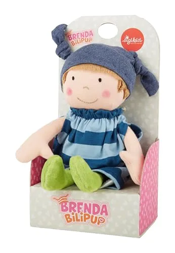 SIGIKID 39651 Puppe Brenda Bilipup, Stoffpuppe mit Kleidchen zum An- und Ausziehen, Kuschelpuppe, Einschlafhilfe, spielen, schmusen, für Babys & Kinder ab 6 Monaten, Blau 24 cm