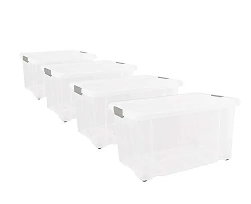 BigDean 4er Set Eurobox mit Deckel und Rollen – Transparente Aufbewahrungsbox - Praktische, stapelbare Kunststoffboxen mit abnehmbaren Rollen. Ideal zum Verstauen von Spielzeug, Schuhen und mehr. Außenmaße: 60x40x33 cm, Made in Germany.