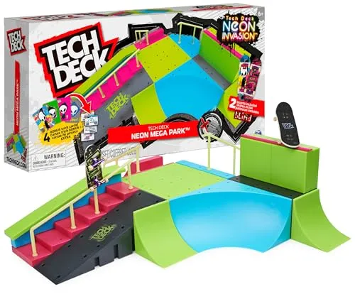 Tech Deck, Neon Mega Park X-Connect Creator, anpassbares Rampenset mit Zwei Fingerboards, leuchtet im Dunkeln, Kinderspielzeug für Jungen und Mädchen
