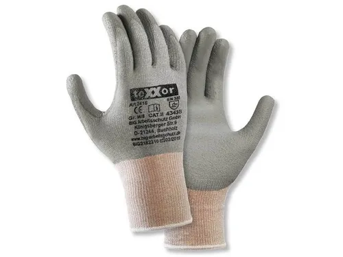 teXXor® Schnittschutz-Strickhandschuhe PU-Beschichtung grau (12er PACK) - Hochwertige Schutzhandschuhe für den professionellen Einsatz, sorgen für optimalen Griff und Schutz bei der Arbeit. Ideal für Handwerks- und Industrieanwendungen.