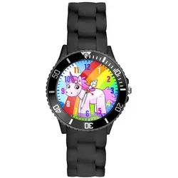 Taffstyle Kinder Ambanduhr Bunte Kinder Armbanduhr Silikon Einhorn Uhr Lernuhr, Schwarz