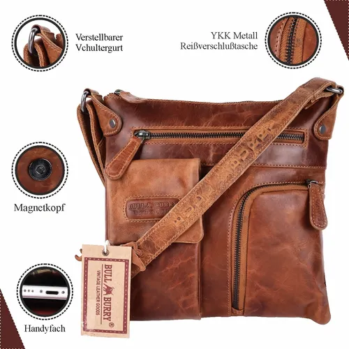 Leder Umhängetasche Herren Damen Schulter-Tasche Minibag Crossbag Bull Burry
