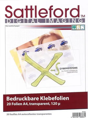 Produktbild Sattleford Etiketten 20 Klebefolien A4 transparent für Inkjet Drucker Tintenstrahldrucker