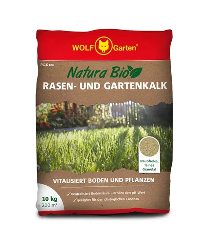WOLF-Garten NaturaBio Rasen- Gartenkalk P744 10kg - Organischer Dünger für gesunde Rasenflächen, reicht für bis zu 200 m²