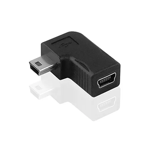 BestPlug 2.0 USB Adapter Verbindungsstück flach, Mini USB B-Stecker männlich auf Mini USB B-Buchse Kupplung weiblich 90° abgewinkelt, High Speed, Schwarz