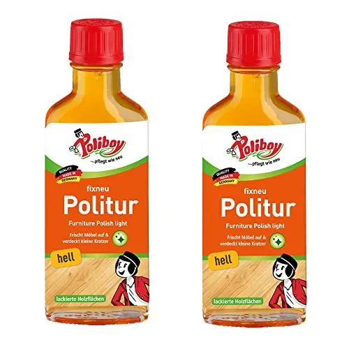 POLIBOY fixneu Politur hell - Möbelpolitur für helle lackierte Hölzer - farbauffrischende Holzpolitur - 2x 100 ml - Made in Germany