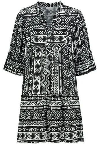 DENIMFY Sommerkleid DFFrida - A-Linie mit V-Ausschnitt - Gemusterte Kleider: Stylisches Midi Kleid aus 100% Viskose, schnell trocknend und ideal für jeden Anlass, ob Büro oder Date.