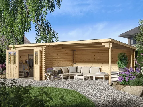 Gartenhaus Gerätehaus Schuppen WOODTEX Garten Holz 28 mm naturbelassen Pultdach