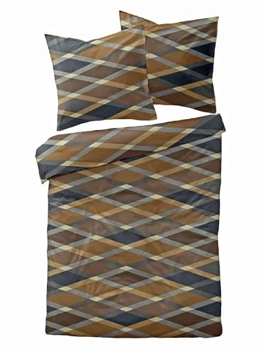 Dormisette Fein Biber Kuschel Bettwäsche 135x200cm - Bettwäsche-Set aus 100% Baumwolle mit modernem Rauten Design, weich und warm für kalte Nächte, inklusive praktischem Reißverschluss für einfaches Beziehen.