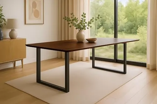 SAM Esstisch Roberto | 200 x 100 cm | Massivholz mit U-Gestell - Eleganter Esszimmertisch aus massivem Akazienholz in kastanienfarbig, mit stabiler U-Gestell-Konstruktion aus schwarzem Metall und abgerundeten Ecken für mehr Sicherheit und modernes Design.