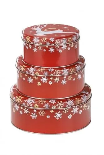 Rungassi Keksdose | Weihnachts-Keksdosen | 3er Set | Rund | Ø14-20cm (Rot)