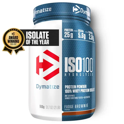 Dymatize Iso100 Hydrolyzed Isolat Protein Pulver Fudge Brownie 932g - Power-Produkte: Hochwertiges hydrolysiertes Molkenproteinisolat für effektiven Muskelaufbau mit minimalen Kalorien – ideal für eine definierte Körperform.