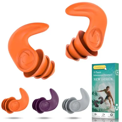 Wasserdichte Ohrstöpsel 3er-Set – Silikon Schwimm-Ohrstöpsel – Wiederverwendbar, mit Etui, perfekter Schutz beim Schwimmen, Duschen & Wassersport