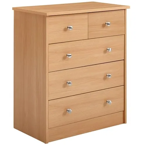 FINEBUY Sideboard SuVa1594_1 - Moderne Kommode mit 5 Schubladen - Sideboard für Flur oder Wohnzimmer, aus hochwertiger Spanplatte in elegantem Braun, bietet viel Stauraum und besticht durch sein modernes Design.
