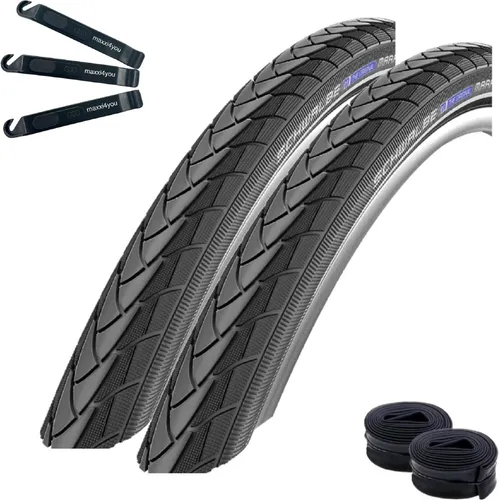 Schwalbe Marathon Fahrradreifen PLUS Performance SmartGuard E-25 Schwarz 47-507 (24 x 1.75) + 2 x Schwalbe Schläuche DV9 inkl. maxxi4you Reifenheber 2 x