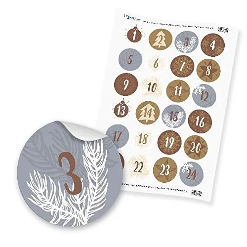 itenga Zahlensticker Z15 Adventskalenderzahlen 1-24 Klassisch/Silber Gold Weiß Hochglanz Aufkleber