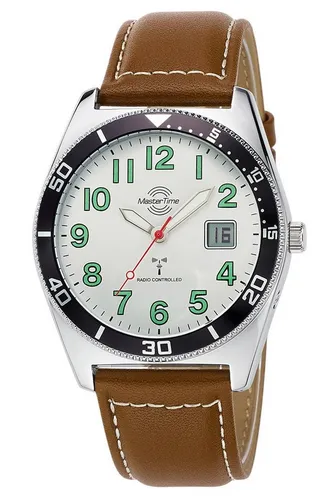 MASTER TIME Herren-Armbanduhr Funk Super Power Braun MTGA-10856-41L - Armbanduhren für Herren mit eleganter Datumsanzeige, robustem Mineralglas und 5 bar Wasserdichtigkeit - perfekt für den Alltag.