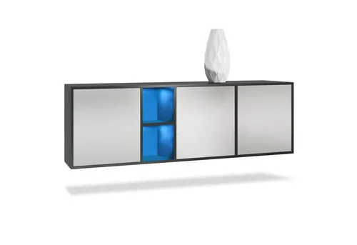 Vladon Sideboard Cuba - Modernes Design mit LED-Beleuchtung - Elegantes Sideboard mit 3 Türen und 2 offenen Fächern, bietet großzügigen Stauraum und moderne Push-to-Open-Technik. Ideal für Flur, Wohnzimmer oder Schlafzimmer.
