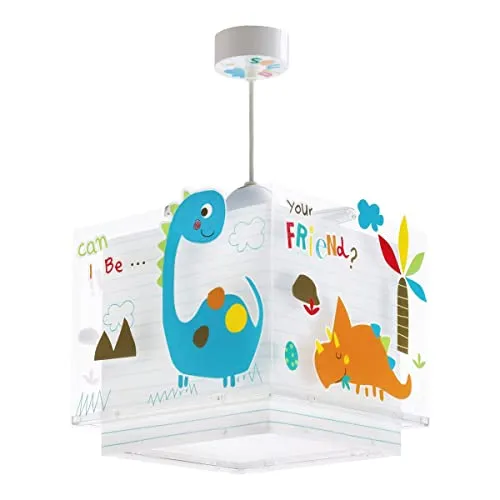 Dalber Lampe kinderzimmer, kinderlampe Pendelleuchte Hängelampe, Deckenleuchte Kinder, Deckenlampe kinderzimmer, Dinosaurier Dinos, 73452, E27, Mehrfarbig