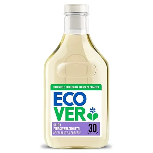 Ecover Color Flüssigwaschmittel Apfelblüte & Freesie 1,5L - Umweltfreundliches Colorwaschmittel mit Smart Green Technologie für leuchtende Farben und saubere Wäsche, auch bei niedrigen Temperaturen. Ideal für empfindliche Haut.
