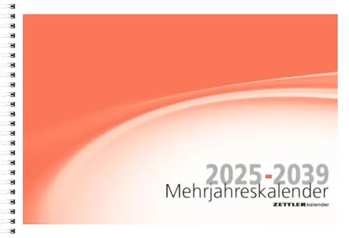 Zettler Mehrjahreskalender 2025-2039 - Wandkalender mit 15 Jahre-Übersicht, 6 Monate auf 1 Seite, ideal für die Planung und Organisation in Büros.