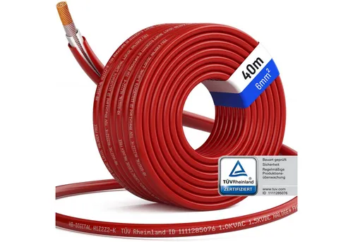 HB-DIGITAL Solarkabel 6mm2 - TÜV Rheinland zertifiziert - Solarkabel für Photovoltaik, extrem langlebig und temperaturbeständig von -40°C bis +90°C, ideal für zuverlässige Solarinstallationen.