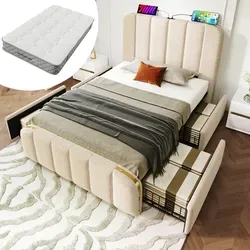 okwish Polsterbett 90×200 mit USB-Ladefunktion und 4 Schubladen