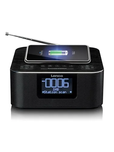 Lenco CR-650BK - DAB+ Clock Radio mit Bluetooth und kabellosem Laden - Radios mit DAB+ Empfang, Bluetooth 5.0 und kabelloser Smartphone-Ladestation für entspanntes Aufwachen.