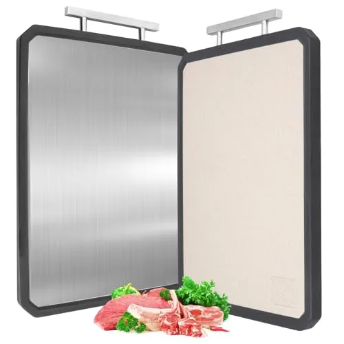 Doppelseitiges Schneidebrett Edelstahl/Weizenstroh 40x28 cm - Hackbretter: Robust und langlebig, ideal zum Schneiden von Fleisch und Gemüse auf zwei verschiedenen Oberflächen, spülmaschinenfest für einfache Reinigung.
