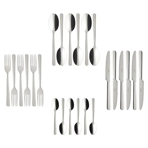 Villeroy & Boch Louis Tafelbesteck 24 Teilig für 6 Personen - Hochwertiges Besteckset aus rostfreiem, spülmaschinenfestem Edelstahl für 6 Personen, ideal für Alltag und Feste. Schlichtes Design und perfekte Handhabung.