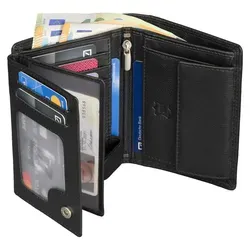 Leder Geldbörse Herren Portemonnaie RFID Hochformat Geldbeutel Echtleder (9910) Schwarz