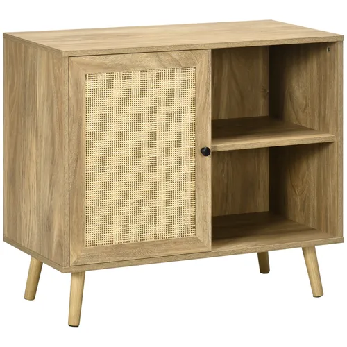 HOMCOM Küchen-Sideboard, Buffet, Wohnzimmer, Hilfsküchenmöbel mit Rattan-Tür und 2 Lagerregalen für Esszimmer, 80 x 39 x 70 cm, Natur
