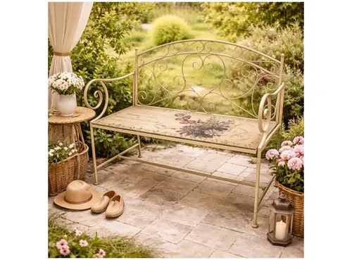 HTI-Living Gartenbank Schmetterling aus Metall - Creme - Die elegante Gartenbank im romantischen Vintage Design bietet eine dekorative Sitzfläche mit stilvollem Schmetterlingsmotiv. Ideal für Garten, Balkon oder Terrasse – für gemütliche Stunden im Freien.