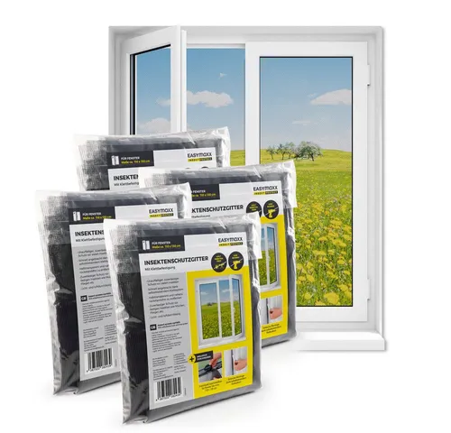 EASYmaxx Insektenschutz-Fensterrahmen 110x130cm - Insektenschutzrahmen mit selbstklebendem Klettband, einfach zu montieren ohne Bohren, schützt vor Insekten und ermöglicht frische Luft im Haus.