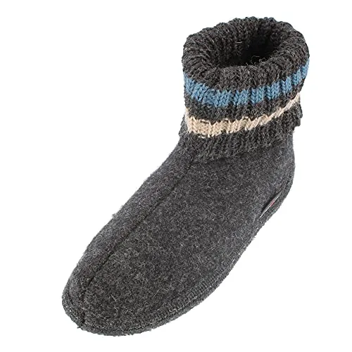 Haflinger Paul Hausschuhe für Kinder, anthrazit - Hochwertige Hüttenschuhe aus 100% Schurwolle, atmungsaktiv und warmhaltend, mit rutschfester Gummisohle für sicheren Halt. Ideal für Kinder mit hohem Spann.