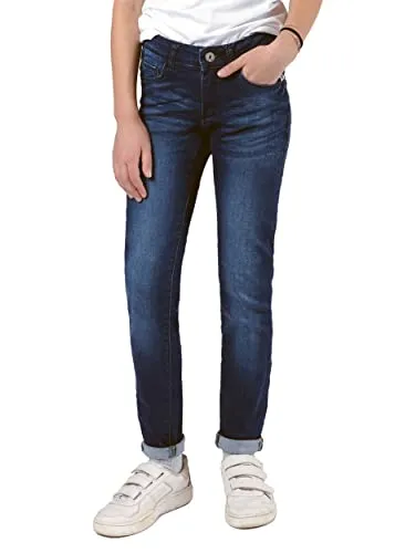 Staccato Mädchen Skinny Jeans Regular Fit - elastisch, weitenverstellbarer Bund, 5-Pocket-Style - Farben: Grau, Blau, Dunkelblau, Größen: 92-176 (as3, Numeric, Numeric_98, Regular, Dark Blue Denim)