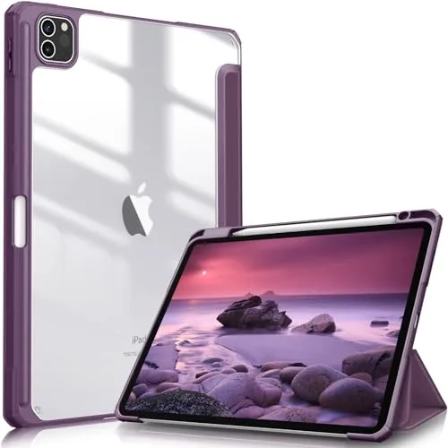 FINTIE Hybrid Hülle für iPad Pro 11 - Lila, Stoßfest mit Stifthalter - Tablet-PC-Zubehör mit stoßfestem TPU-Schutzrahmen und transparenter Hartschale, ideal für optimalen Schutz und kabelloses Laden des Apple Pencil.