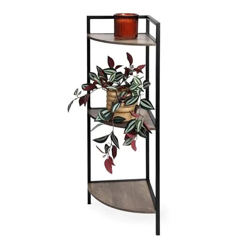 Spetebo Eckregal schwarz mit 3 Ablagen aus Holz - Standregal im skandinavischen Stil, ideal für Badezimmer oder Wohnzimmer. Mit 3 FSC-zertifizierten Holzfächern und einfacher Montage für flexibles Dekorieren.