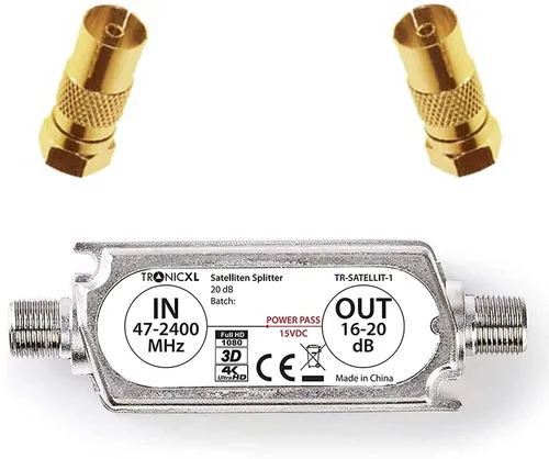 Sat Verstärker F-Stecker + Koax Adapter – Hochwertiger DVB-S2 HD 4K Coax - Signalverstärker & -filter mit 20 dB Signalverstärkung, ideal für perfekten SAT-Empfang in Analog und Digital.